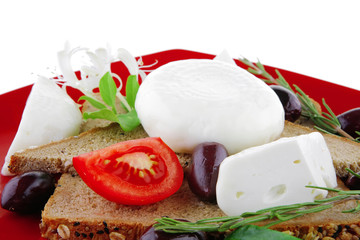 mozzarella cheese on red