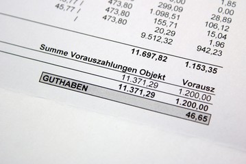 Nebenkosten - Abrechnung