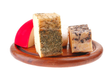 aged cheeses on wood