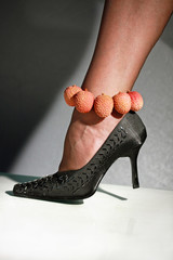 Female foot in a shoe on a high heel