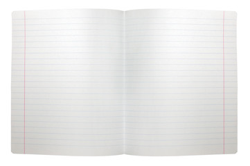 Isolated spread double sheet of open seamless lined note paper