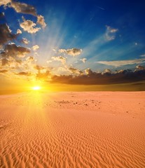 majestic sunset in a sand desert