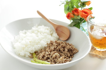 Asian cuisinemince beef  on rice