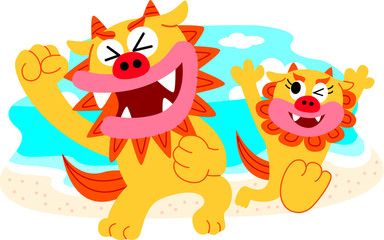 シーサーと沖縄の海