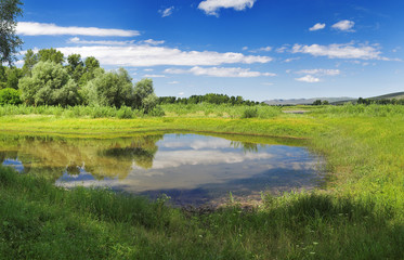 Fototapeta na wymiar Confluence of the Yenisei River and Abakan River, Siberia