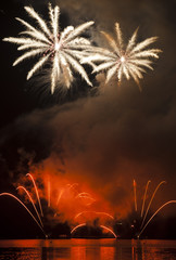 Firework - red fontains with 2 blossoms