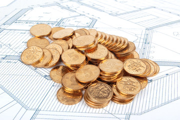 coins on blueprint