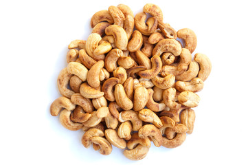 Cooked, roasted cashew nut on isolate background.