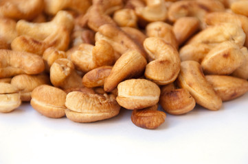 Cooked, roasted cashew nut on isolate background.
