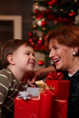Fototapeta na wymiar Grandmother and grandson at christmas