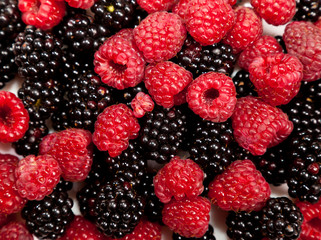 Composition of black and red raspberries