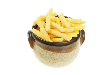 Crunchy potato sticks in a bowl