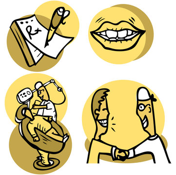 Dentist working on patient vector icons set