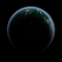 Planet Earth in shadow with beautiful glowing edge