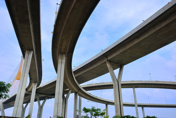 Curve of the suspension bridge with brighten sky view - 25572042