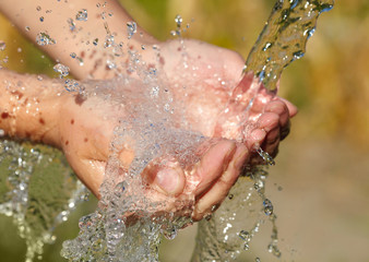 Fototapeta premium Woman's hands with water splash