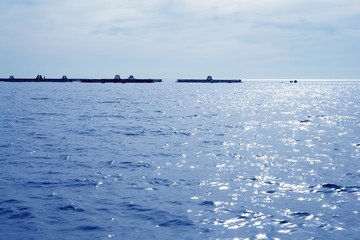 fish farm view in blue mediterranean sea