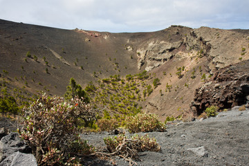 Volcano with big crater at La Palma, Spain
