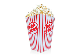 Box of red and white popcorn box isolated against white backgrou
