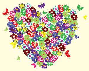 floral heart with butterflies