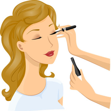 woman applying eyeliner, cartoon style clip art preview