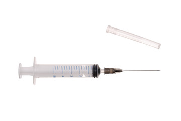 A 5ml syringe and needle isolated