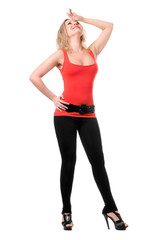 Fototapeta premium sexy blonde in t-shirt and leggings