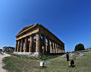 Paestum Temple with him and prams