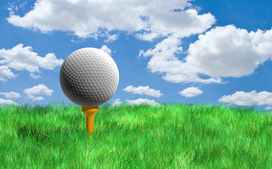 Golf ball under cloudy sky