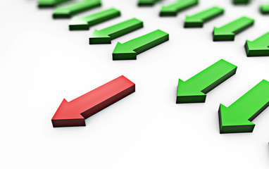 Viele grüne Pfeile mit einem rotem Pfeil, Konzept Innovation