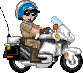 Tuinposter PixelArt: Politieagent en motorfiets © Tonis Pan