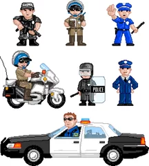 Abwaschbare Fototapete Pixel PixelArt: Polizei-Set