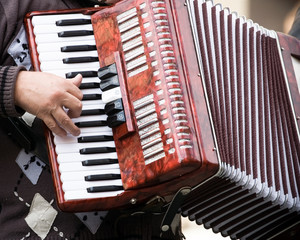 Street musician playing accordion