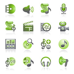 Audio video web icons. Gray and green series.