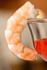 Boiled Shrimp with red cocktail sauce - no tails