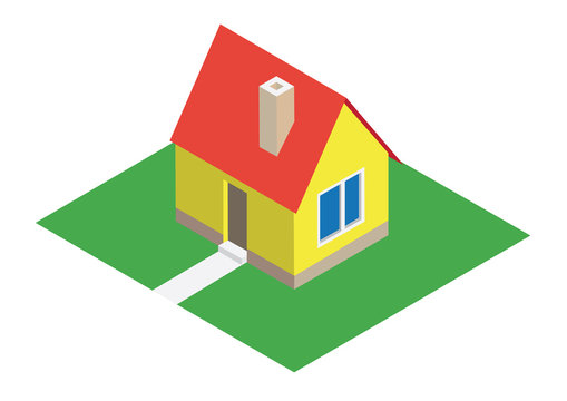 Isometric house with lawn - illustration