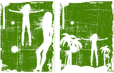 vector grunge green background set