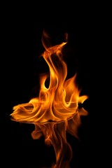 Beautiful stylish fire flames reflected in water