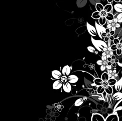 Papier Peint photo Lavable Fleurs noir et blanc Floral abstrait, vecteur