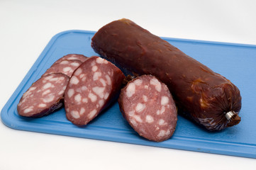 Sausage on a chopping board
