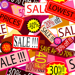 Sale signs stickers and labels  flyers seamless background