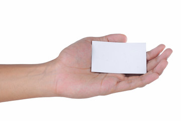 Obraz premium man hand showing a white card on his hand