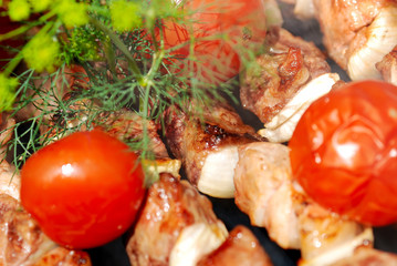 Meat slices prepare on fire