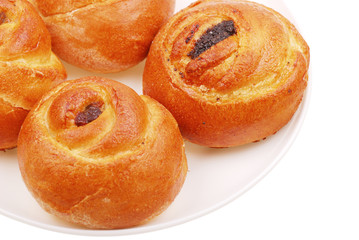 The fresh buns on white