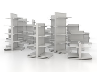 group of grey shop shelves