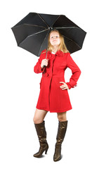 girl in  coat with umbrella