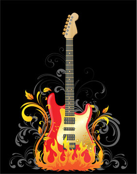 Electric guitar on floral background
