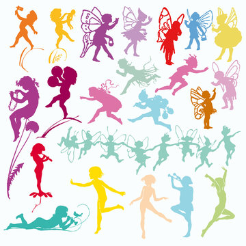 Fairy Angel Cherub vector valentine cupid set silhouettes