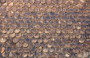 Wall of wooden shingles