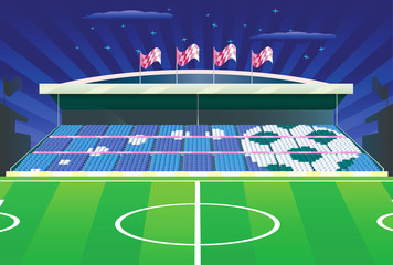 Soccer stadium and detailed tribune with drawing. Vector.